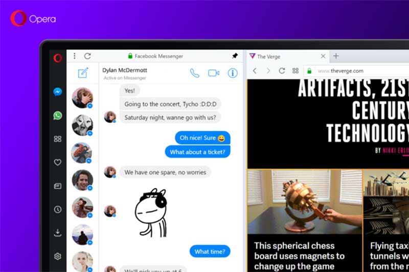 Akses Langsung WhatsApp, Facebook Messenger dan Telegram di Opera Browser
